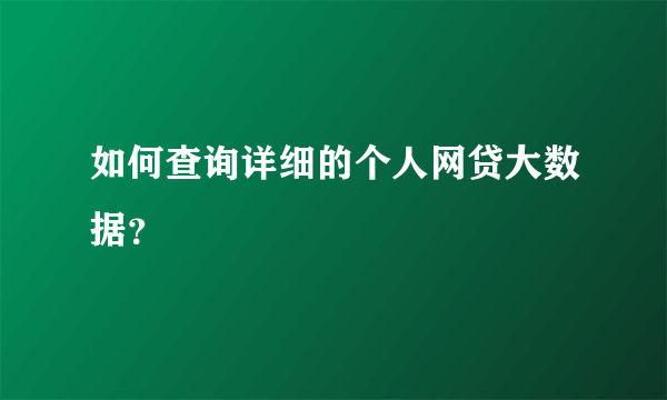 如何查询详细的个人网贷大数据？
