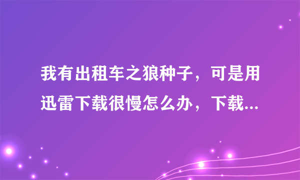 我有出租车之狼种子，可是用迅雷下载很慢怎么办，下载速度还不到100k，文件有2.5G，怎么办？求帮