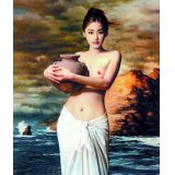 一幅世界名画。一个美女拖着一个罐子。下半身挡着一块布。求解！