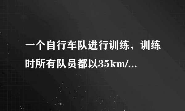 一个自行车队进行训练，训练时所有队员都以35km/h的速度前进.突然，1号队员加快速度，以45km/h的速度独自