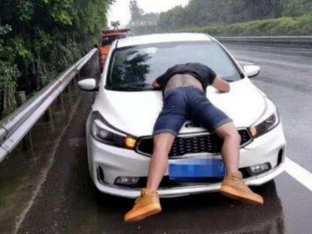 近日重庆一男子被顶引擎盖雨中疾驰，生死时速为哪般？