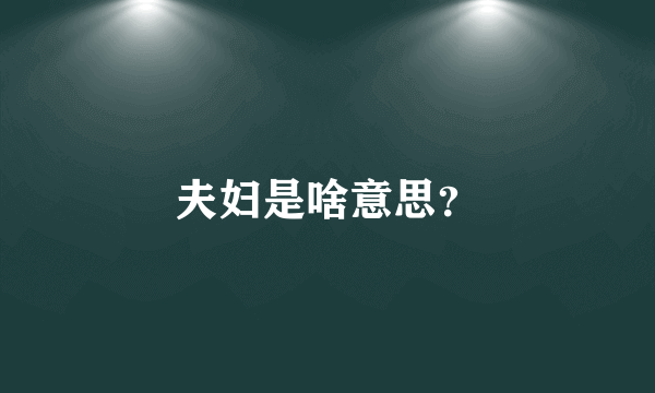 夫妇是啥意思？