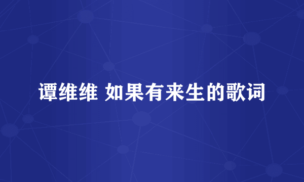 谭维维 如果有来生的歌词