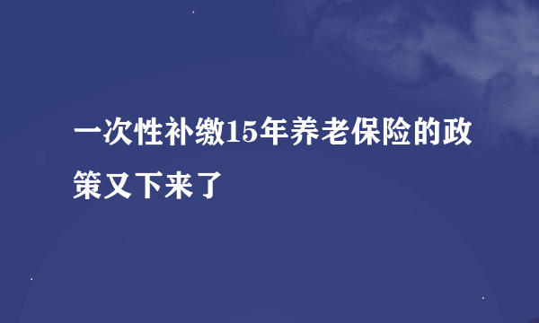 一次性补缴15年养老保险的政策又下来了