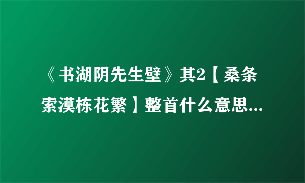《书湖阴先生壁》其2【桑条索漠栋花繁】整首什么意思？求大神，赶时间