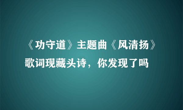 《功守道》主题曲《风清扬》歌词现藏头诗，你发现了吗