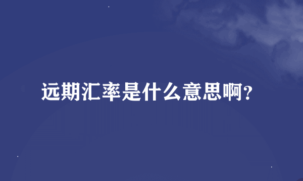 远期汇率是什么意思啊？