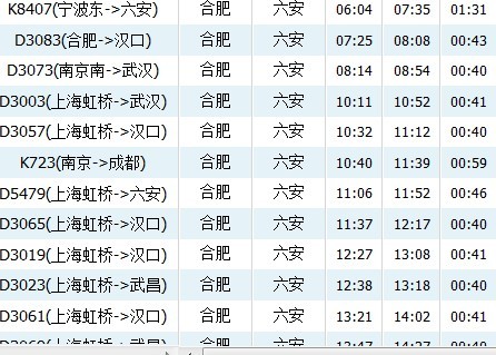 合肥到六安火车时刻表及票价？