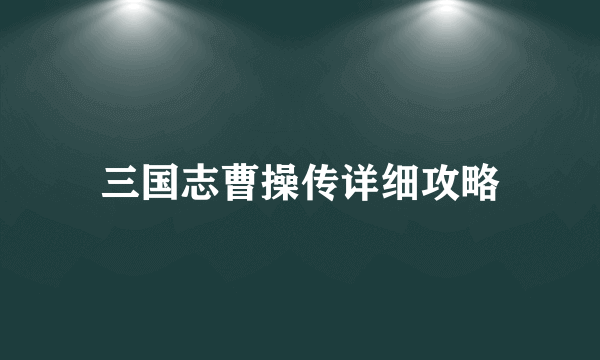三国志曹操传详细攻略