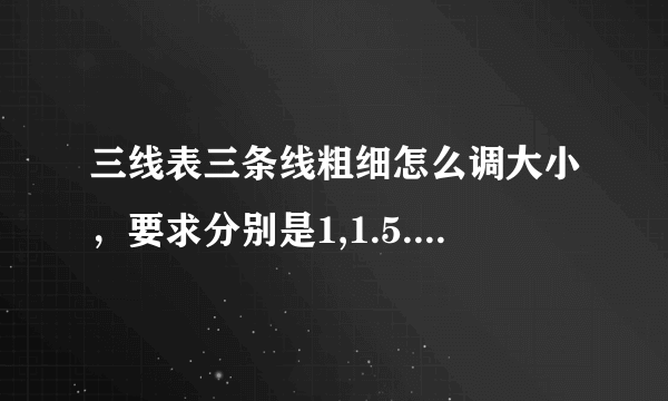 三线表三条线粗细怎么调大小，要求分别是1,1.5.0.5磅