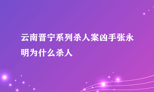 云南晋宁系列杀人案凶手张永明为什么杀人