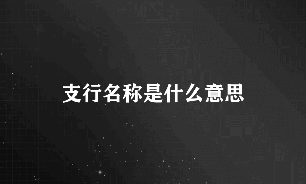 支行名称是什么意思
