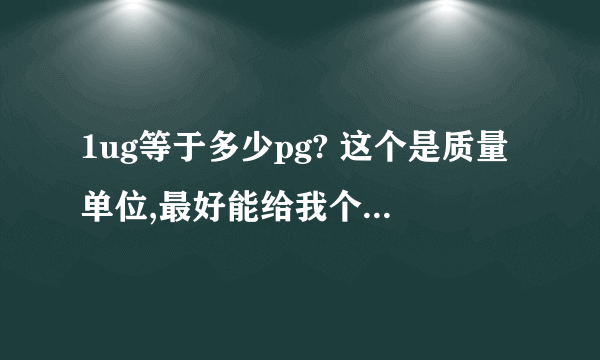 1ug等于多少pg? 这个是质量单位,最好能给我个详细的换算~