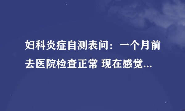 妇科炎症自测表问：一个月前去医院检查正常 现在感觉阴道壁内瘙痒 外阴也有点痒 阴蒂那里也痒 感觉阴