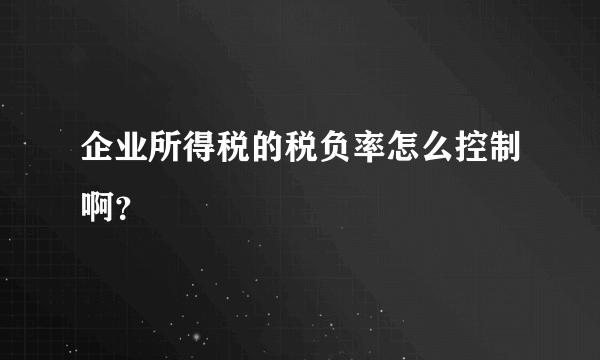 企业所得税的税负率怎么控制啊？