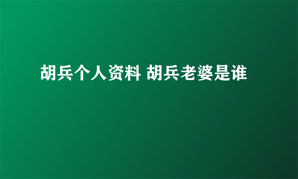 胡兵个人资料 胡兵老婆是谁