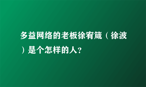 多益网络的老板徐宥箴（徐波）是个怎样的人？