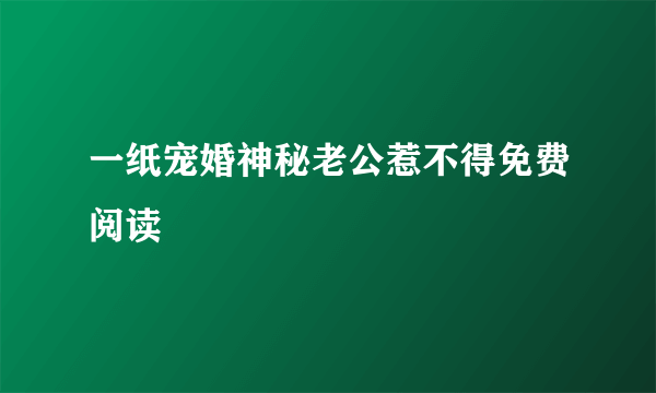 一纸宠婚神秘老公惹不得免费阅读