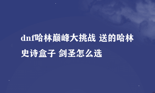 dnf哈林巅峰大挑战 送的哈林史诗盒子 剑圣怎么选