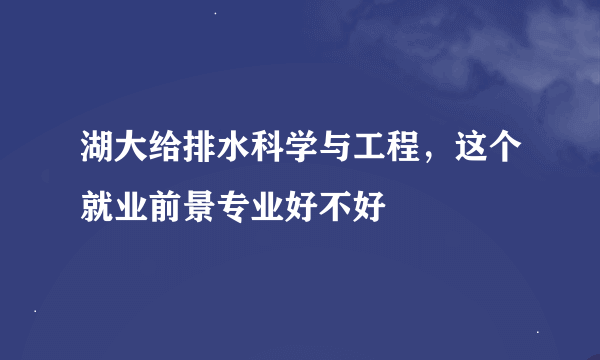 湖大给排水科学与工程，这个就业前景专业好不好