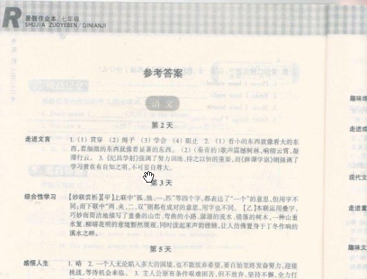 七年级下册语文暑假作业本人教版答案