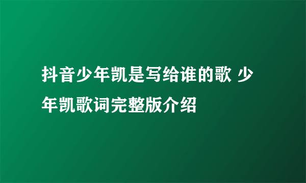 抖音少年凯是写给谁的歌 少年凯歌词完整版介绍