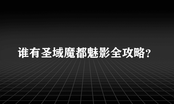 谁有圣域魔都魅影全攻略？