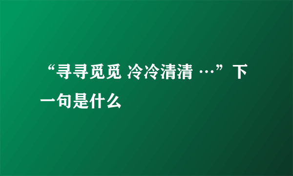 “寻寻觅觅 冷冷清清 …”下一句是什么