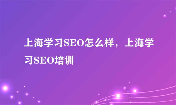 上海学习SEO怎么样，上海学习SEO培训