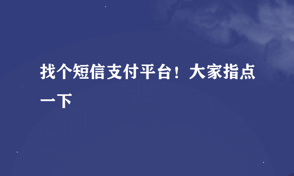 找个短信支付平台！大家指点一下