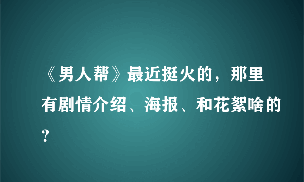 《男人帮》最近挺火的，那里有剧情介绍、海报、和花絮啥的？
