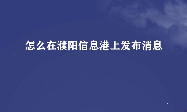 怎么在濮阳信息港上发布消息