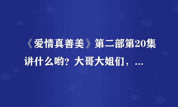 《爱情真善美》第二部第20集讲什么哟？大哥大姐们，小女子跪谢！还要加分哟！