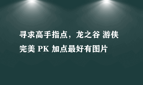 寻求高手指点，龙之谷 游侠完美 PK 加点最好有图片
