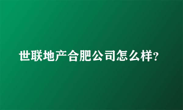 世联地产合肥公司怎么样？