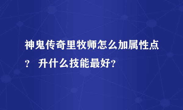 神鬼传奇里牧师怎么加属性点？ 升什么技能最好？