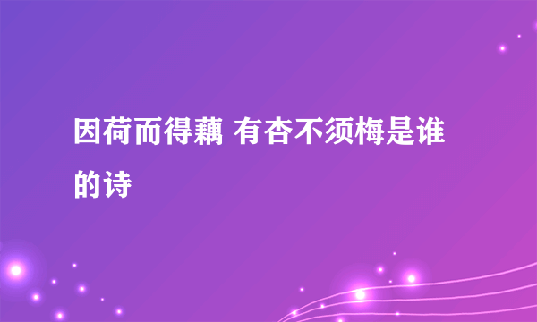 因荷而得藕 有杏不须梅是谁的诗