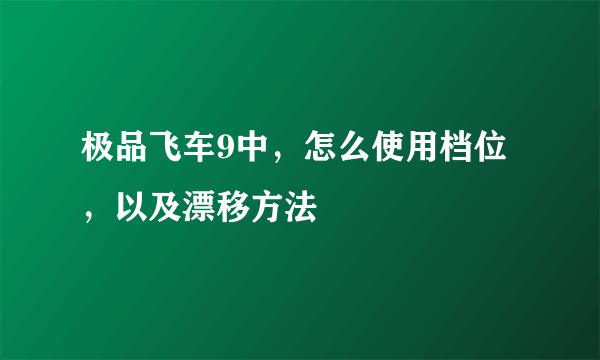 极品飞车9中，怎么使用档位，以及漂移方法