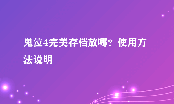 鬼泣4完美存档放哪？使用方法说明