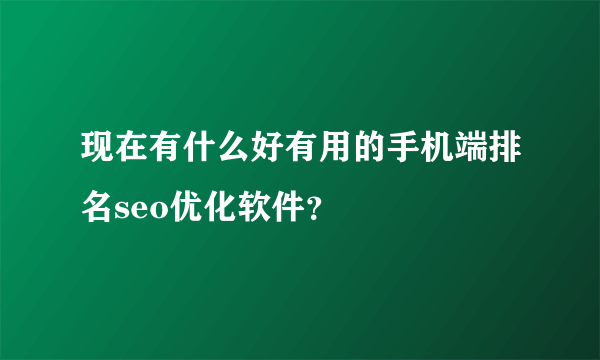 现在有什么好有用的手机端排名seo优化软件？