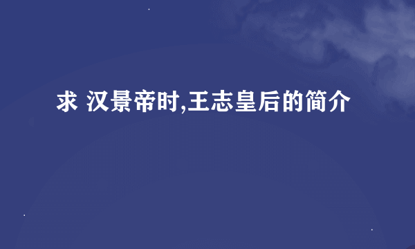 求 汉景帝时,王志皇后的简介