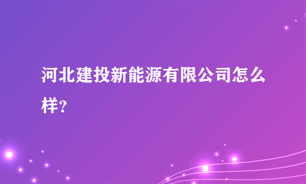 河北建投新能源有限公司怎么样？