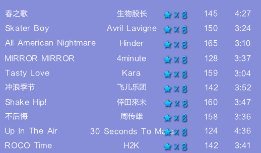 QQ炫舞8星所有歌曲