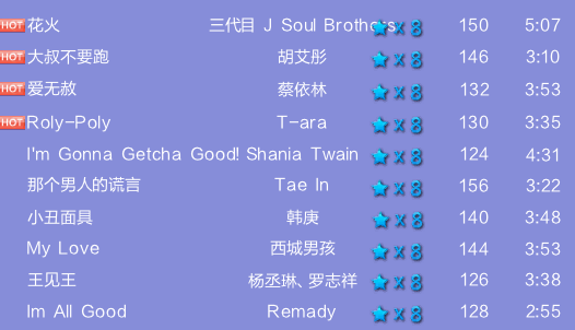 QQ炫舞8星所有歌曲