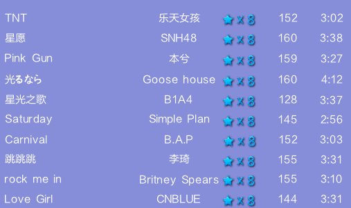 QQ炫舞8星所有歌曲