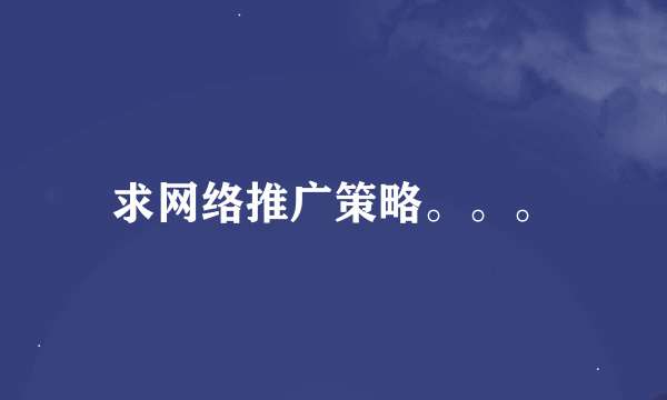 求网络推广策略。。。