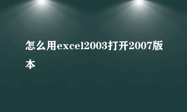 怎么用excel2003打开2007版本