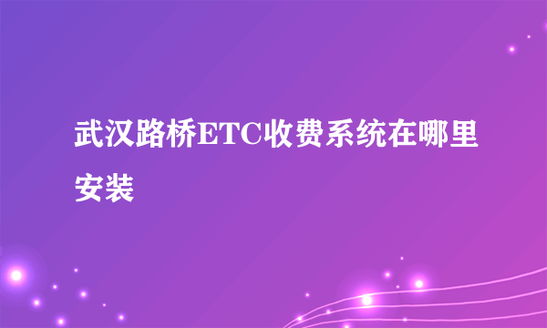 武汉路桥ETC收费系统在哪里安装