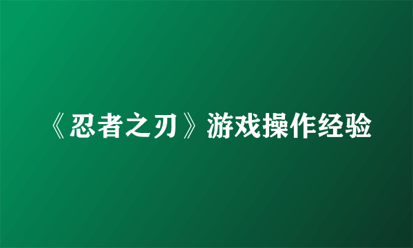 《忍者之刃》游戏操作经验